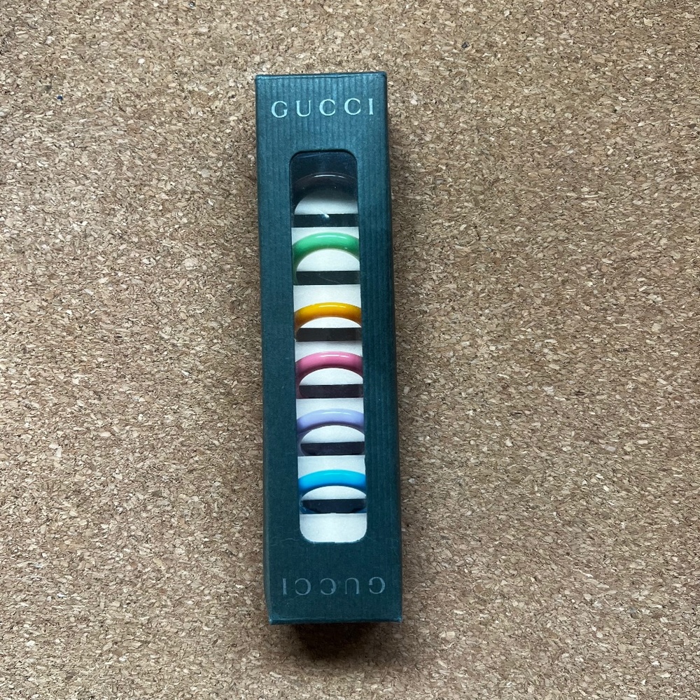 Gucci Vintage Watch Bezels Set of 6 – Multicolor Inserts, Original Box